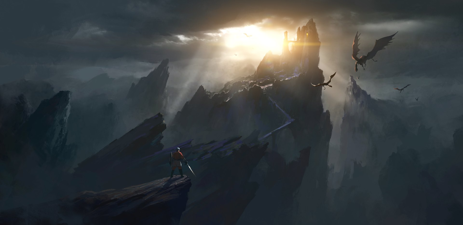 Dragons in front of a castle