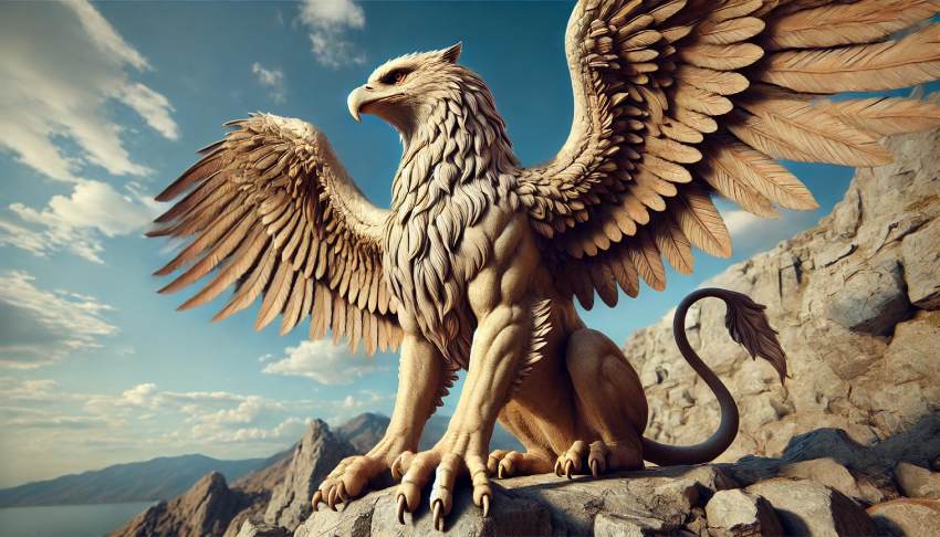 An image of a majestic griffin on a mountainside