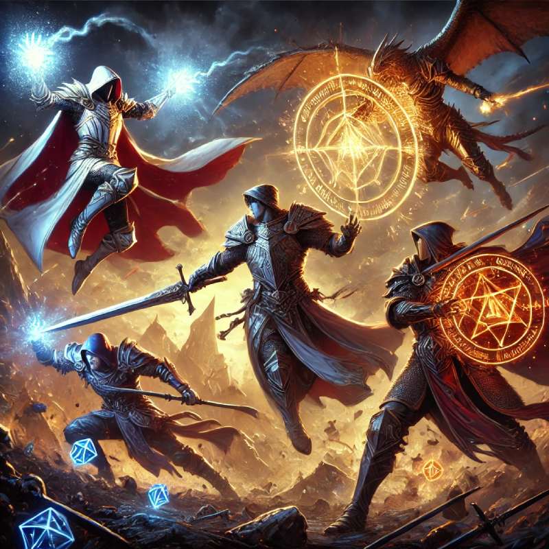 Fan concept of a party fighting the Incaba Dominastra in Dungeon Lords 2