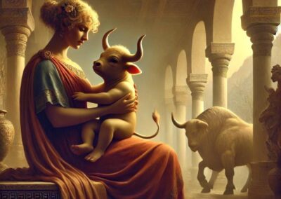 Pasiphaë and her baby minotaur
