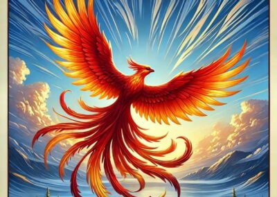 A phoenix flying through the air