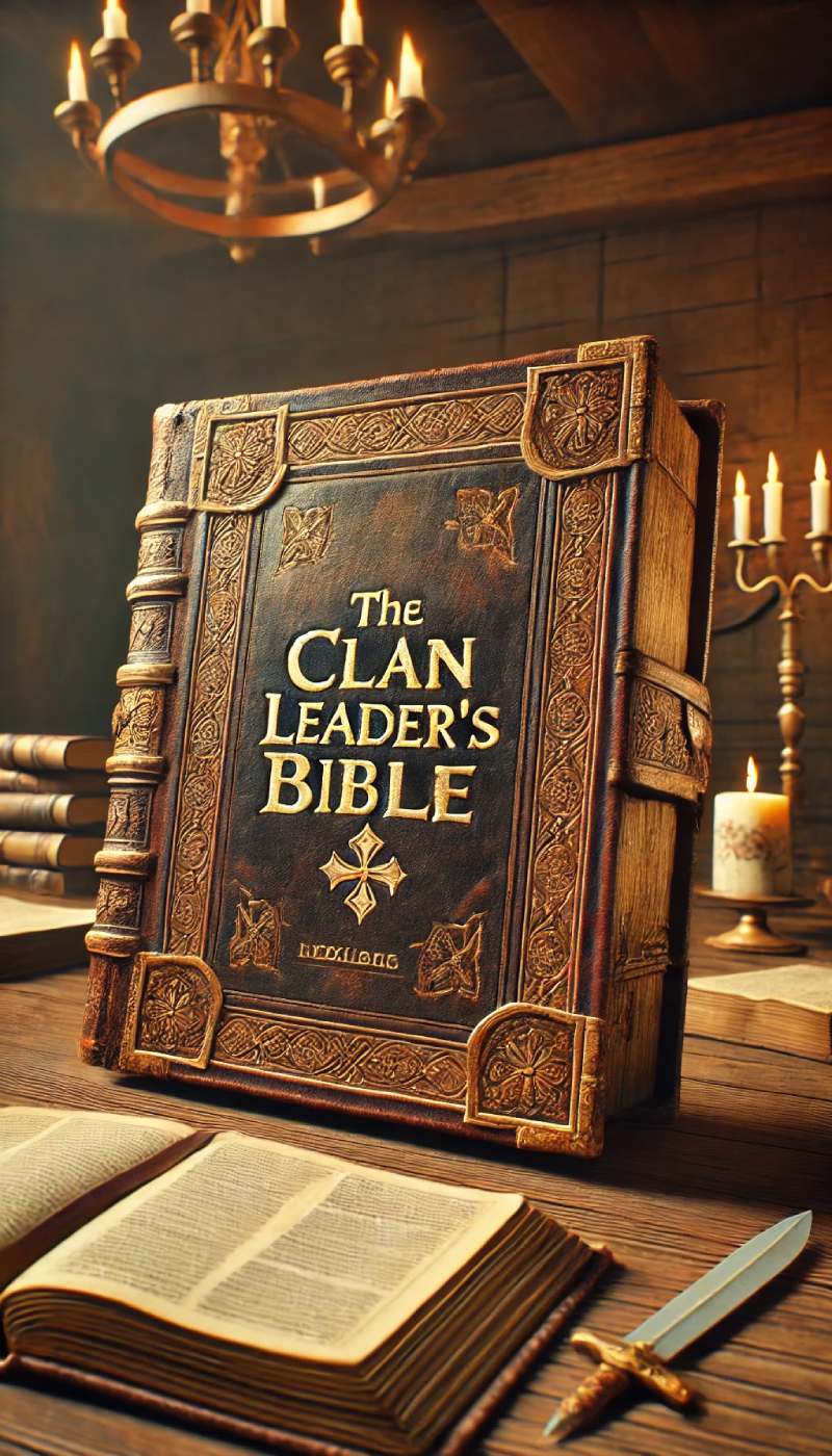 An image of a leather-bound book that says The Clan Leader's Bible An image of a leather-bound book that says The Clan Leader's Bible