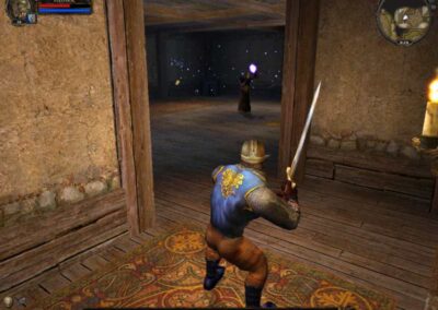 The dark mage guarding the mage I need to talk to