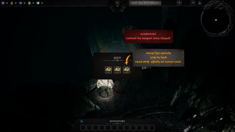 A sample loot screen during the tutorial A sample loot screen during the tutorial