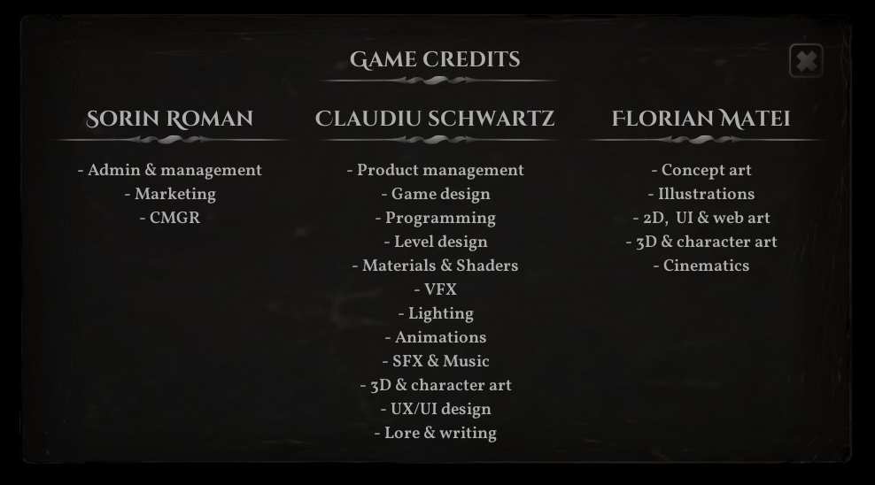 Arhaekon Game Credits