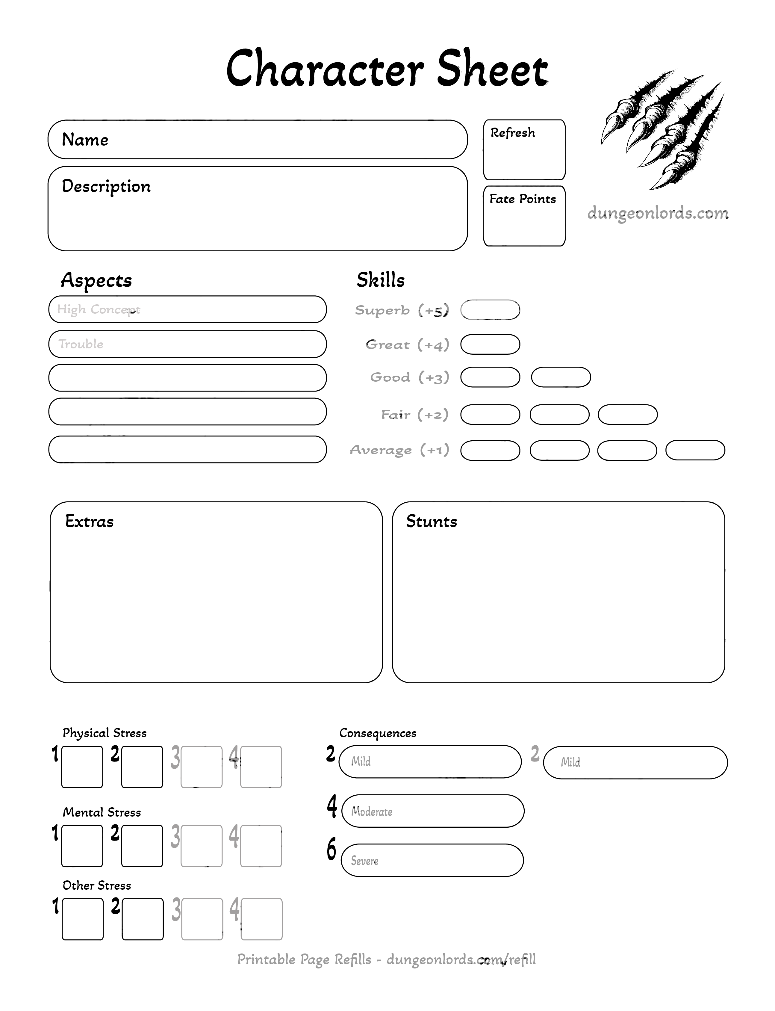 Fate Core Character Sheet - Blank and Fillable